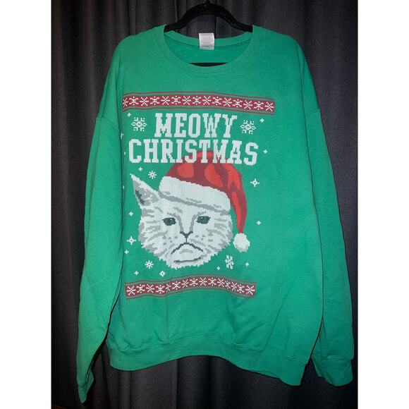 Ugly Christmas Sweater Xmas Sweatshirt Crewneck Size XL Cat - Picture 1 of 3